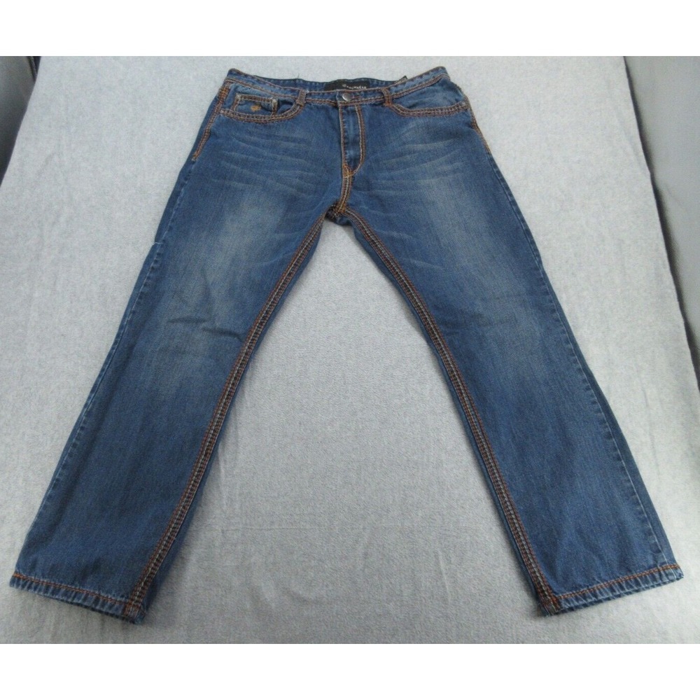 Rocawear Mens Jeans Relaxed Straight Blue Contrast Stitch Denim 38x32